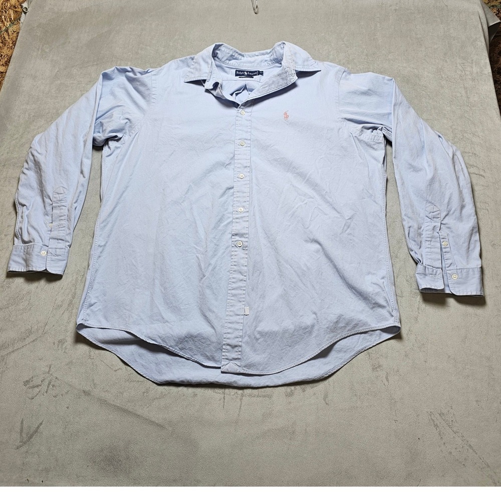 Ralph Lauren Mens XL Light Blue Cotton Oxford Button Down Shirt Pink Pony Logo